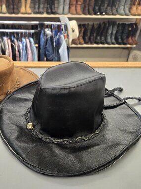 black vintage leather cowboy hat made in mexico unisex